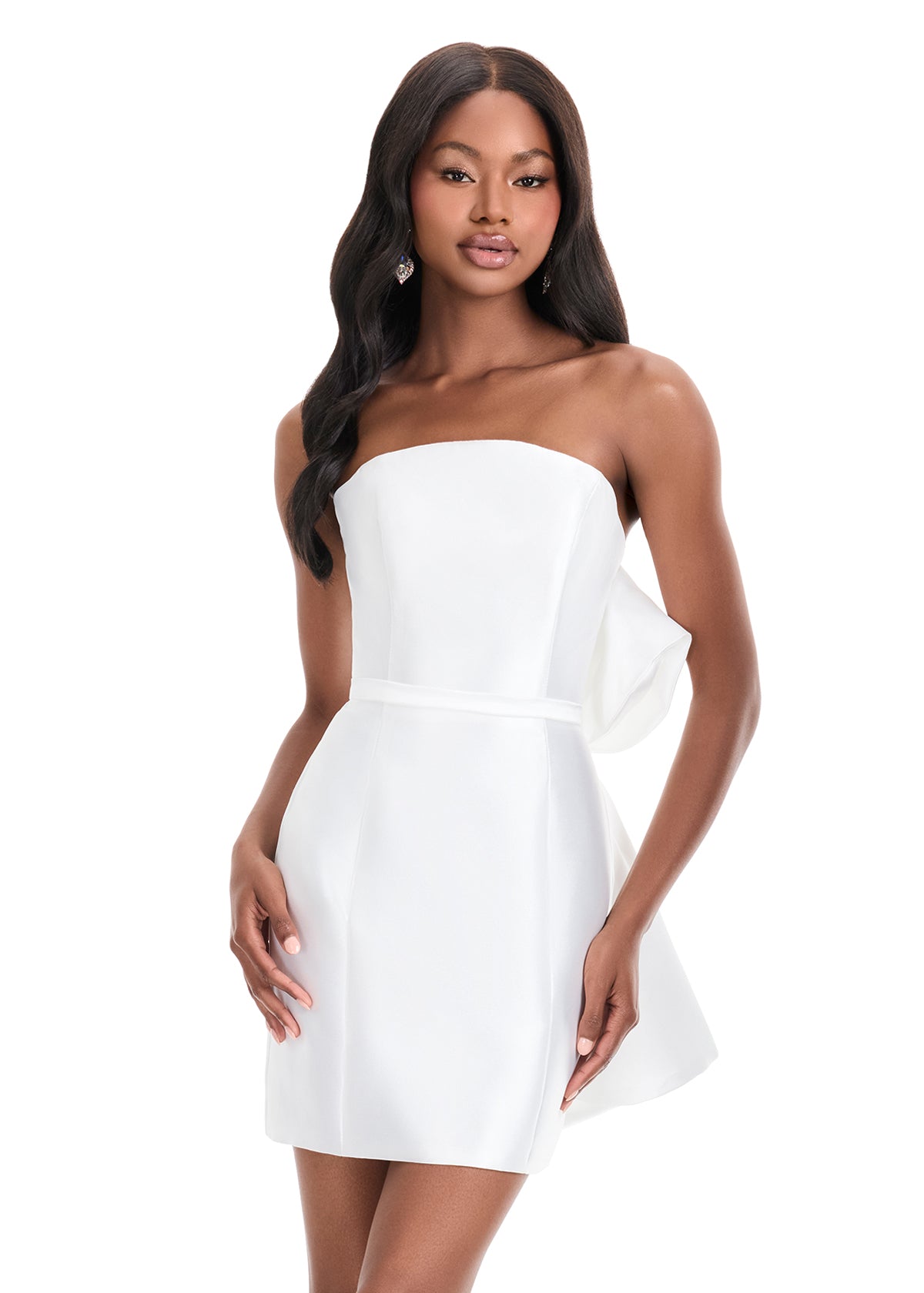 ASHLEYlauren_Makari_Mini_Dress_4875_White_Mikado_Mini_Dress_with_Oversized_Back_Bow_Front Makari Mini Dress - Image 1