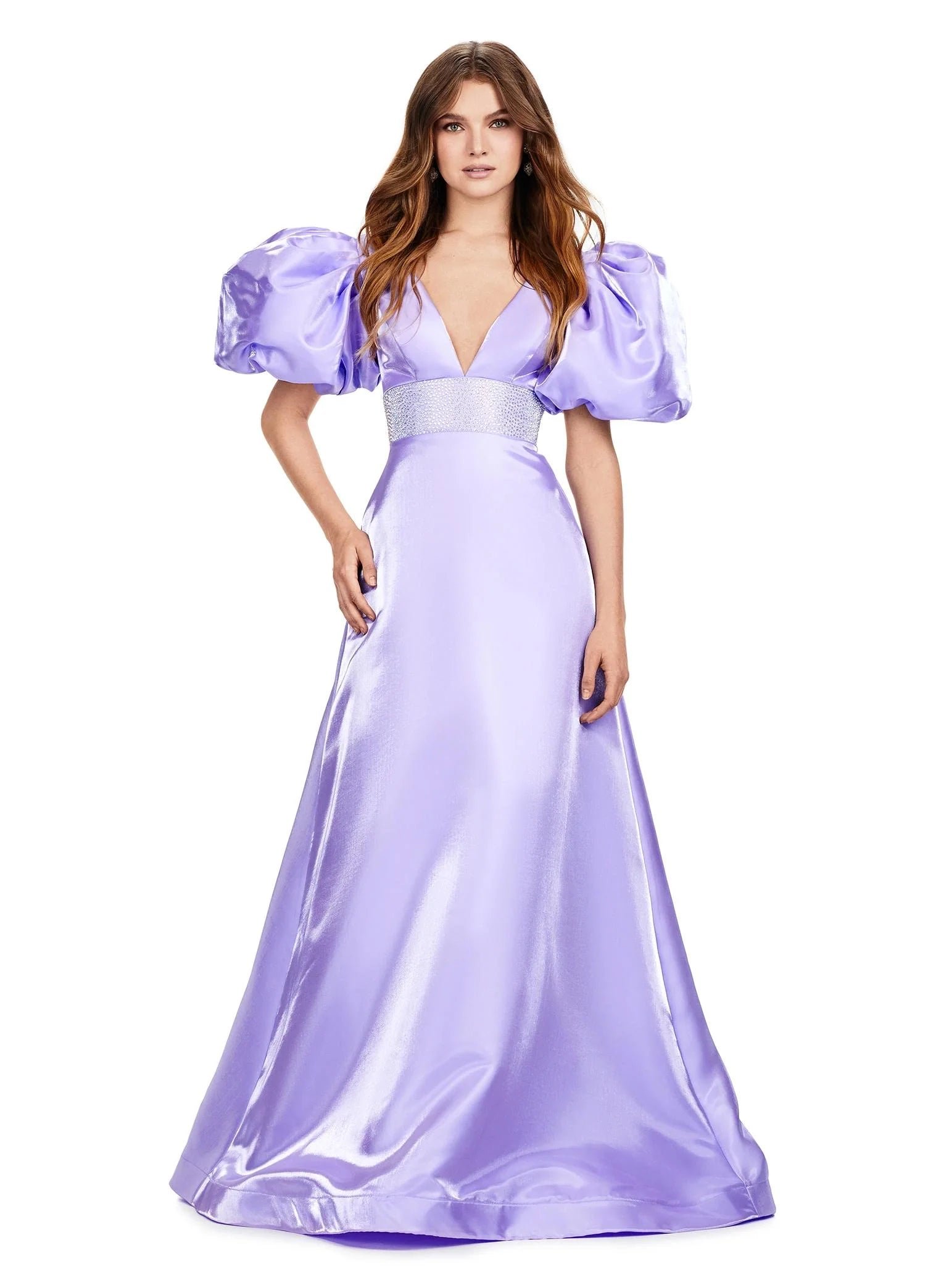 Orchid_ASHLEYlauren_11378_Elegant_Shimmer_Satin_A-Line_Gown Riaz Gown - Image 1